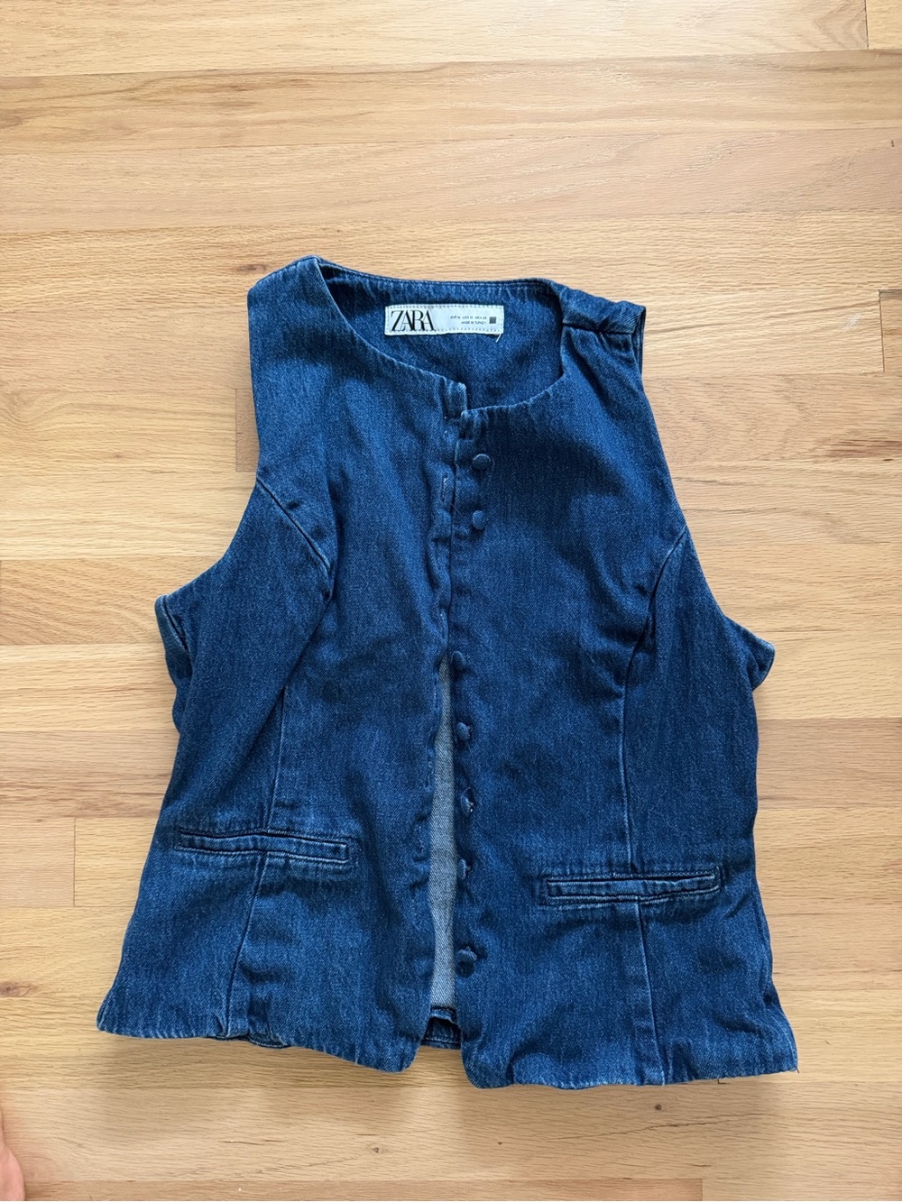 Zara Navy Blue Denim Button-Front Vest